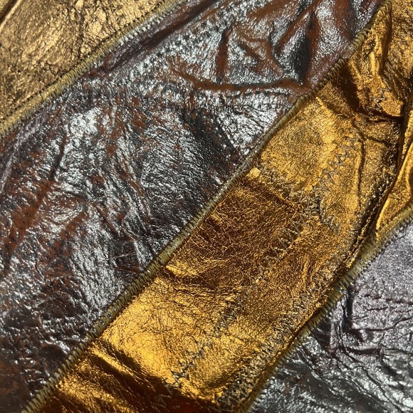 Y2K Michelle Genuine Leather Metallic Handbag Gold Bronze Copper Italian Purse - Picture 3 of 16